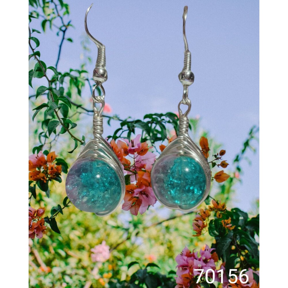 Teal Purple Swirl Crinkle Crystal Earrin